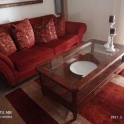 Σαλόνι με τριθέσιο και διθέσιο καναπέ, χρώματος κεραμιδί, έξ