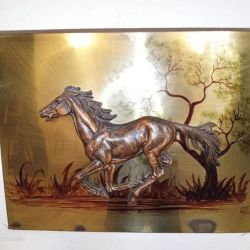 Πίνακας χαλκογραφίας μπρούτζινος Παράσταση αλόγου