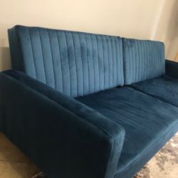 Καναπές διθεσιος μπλε βελούδινο